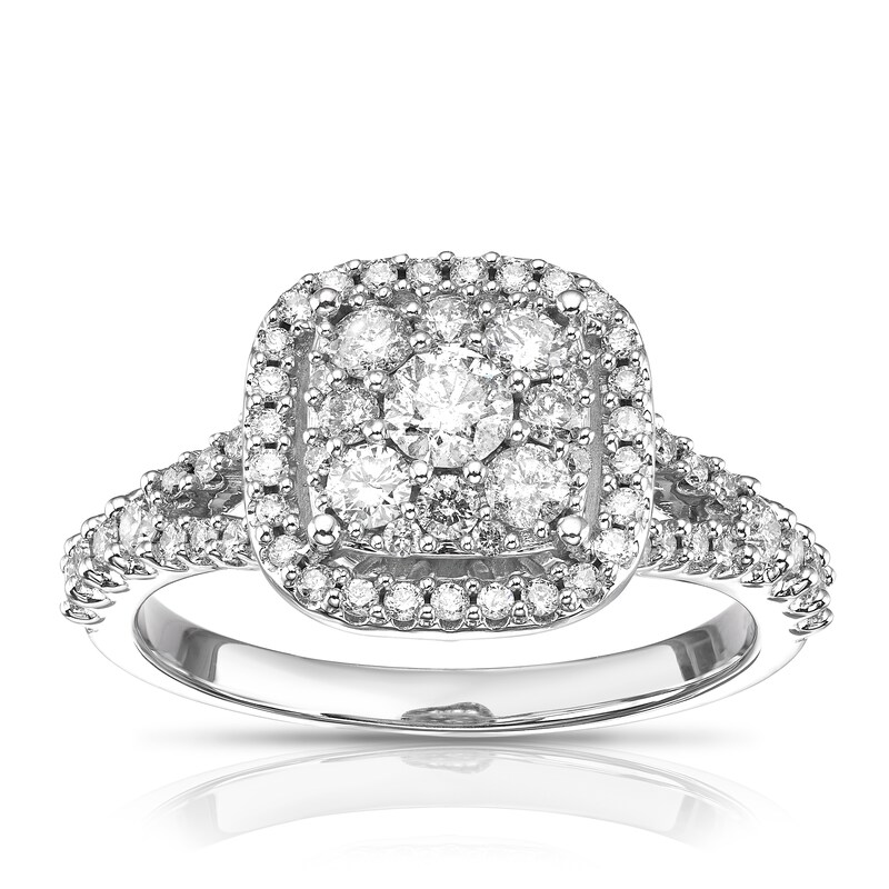 9ct White Gold 0.75ct Total Diamond Cushion Cluster Ring