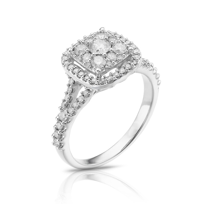 9ct White Gold 0.75ct Total Diamond Cushion Cluster Ring