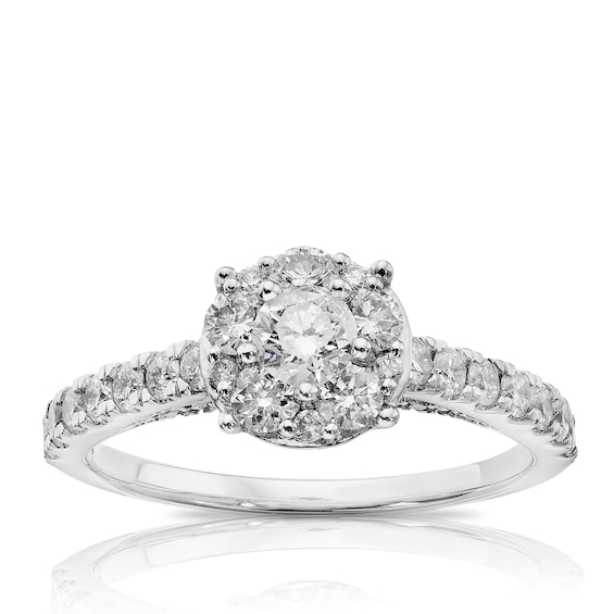 Engagement Ring 9ct White Gold Round Cluster 0.95ct Diamond Ring