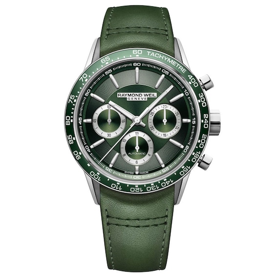 Raymond Weil Freelancer Men’s Green Leather Strap Watch