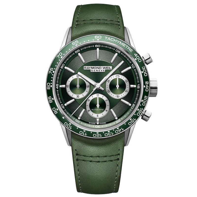 Raymond Weil Freelancer Men's Green Leather Strap Watch