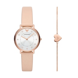 Emporio Armani Ladies' Leather Watch & Bracelet Gift Set
