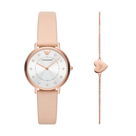 Emporio Armani Ladies’ Leather Watch & Bracelet Gift Set