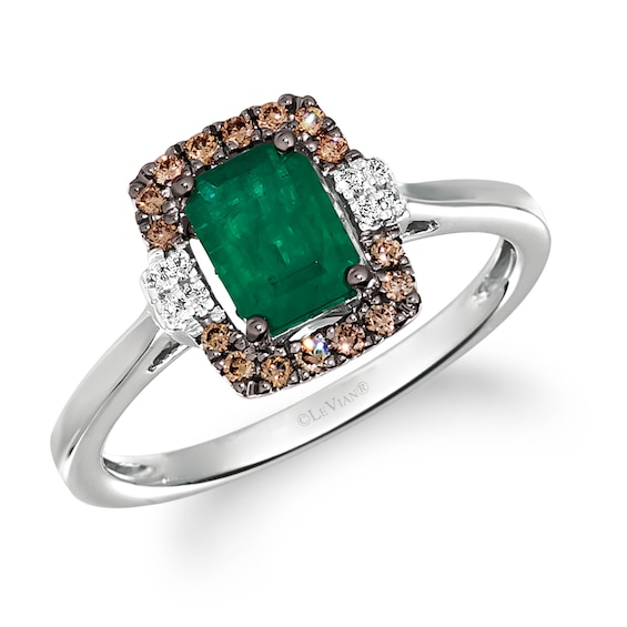 Le Vian 14ct White Gold Emerald and 0.14ct Diamond Ring