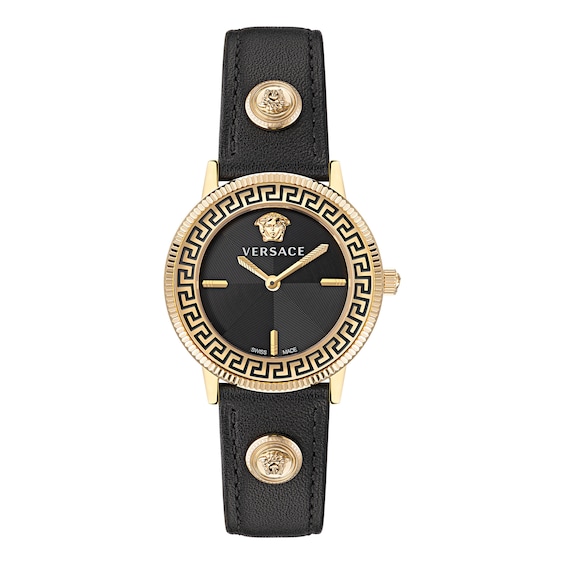 Versace V-Tribute Ladies’ Black Leather Strap Watch