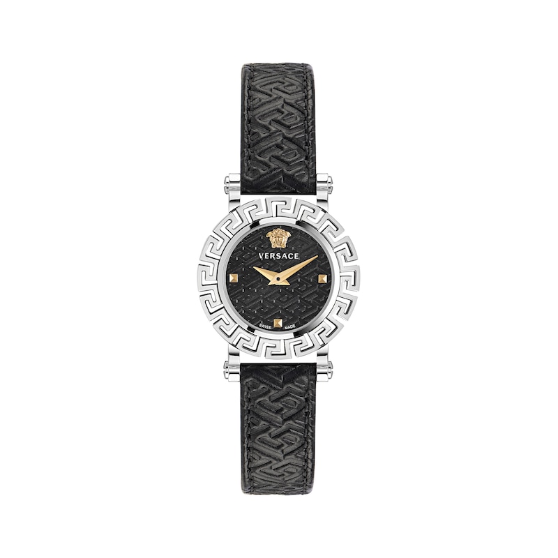 Versace Greca Ladies' Black Leather Strap Watch
