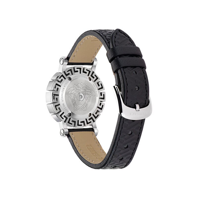 Versace Greca Ladies' Black Leather Strap Watch