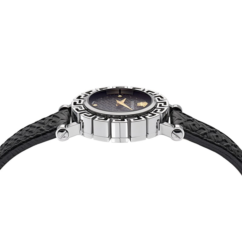 Versace Greca Ladies' Black Leather Strap Watch