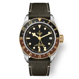 Tudor Black Bay GMT S & G Men's Black Leather Strap Watch