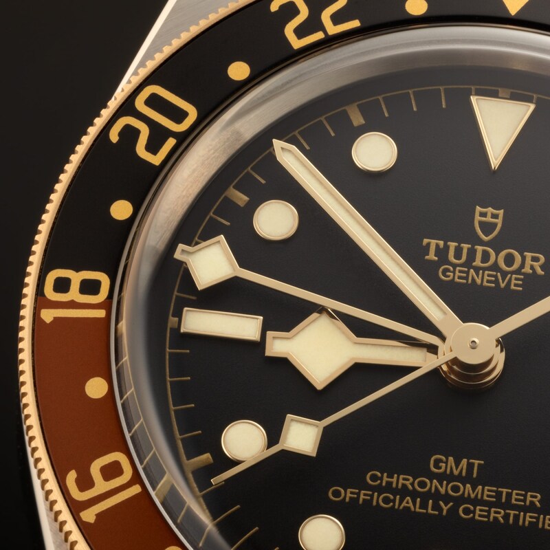 Tudor Black Bay GMT S & G Men's Black Leather Strap Watch