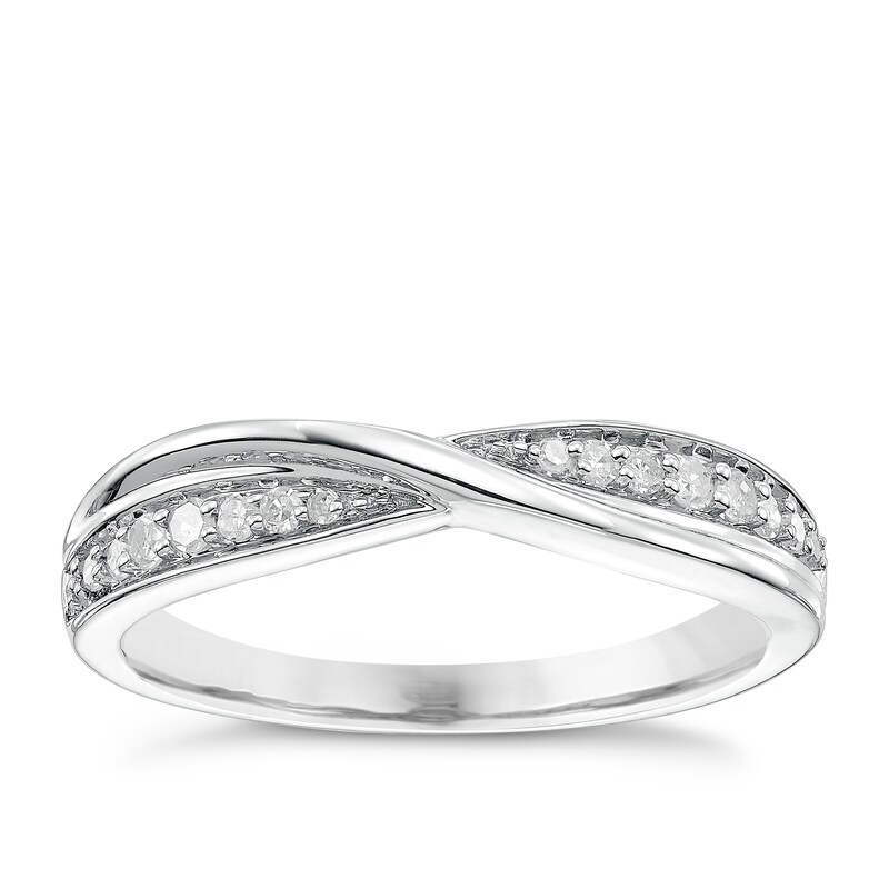 18ct White Gold 0.15ct Diamond Crossover Band