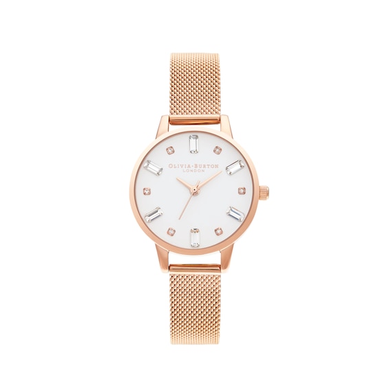 Olivia Burton Bejewelled Rose Gold-Tone Mesh Bracelet Watch