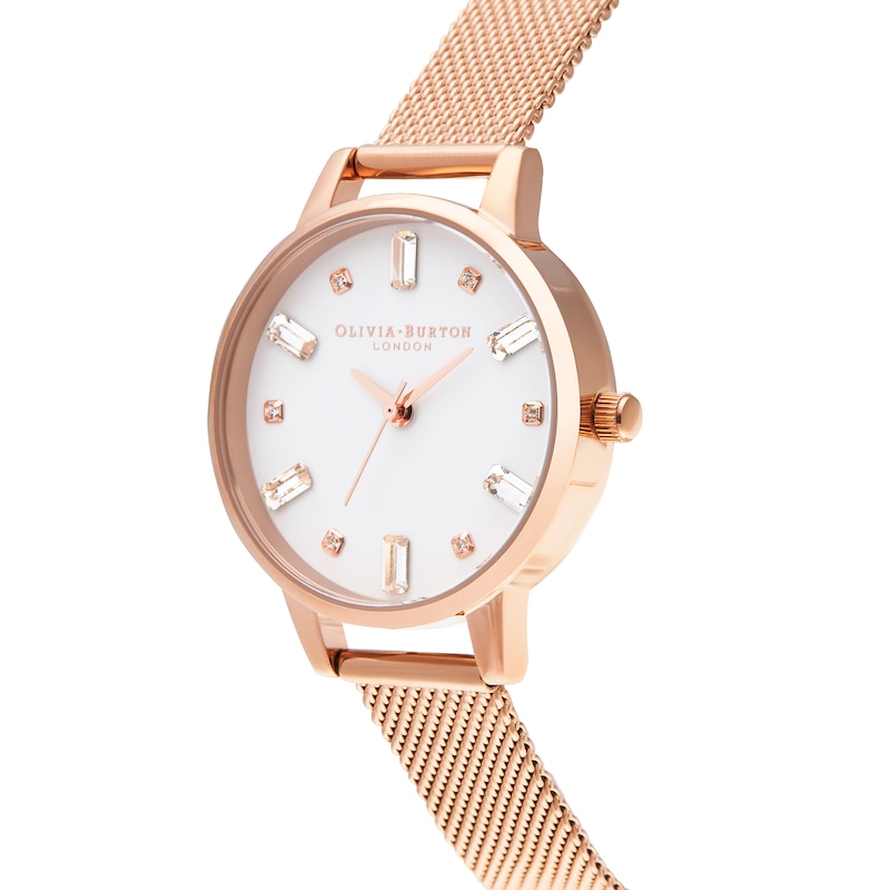 Olivia Burton Bejewelled Rose Gold-Tone Mesh Bracelet Watch