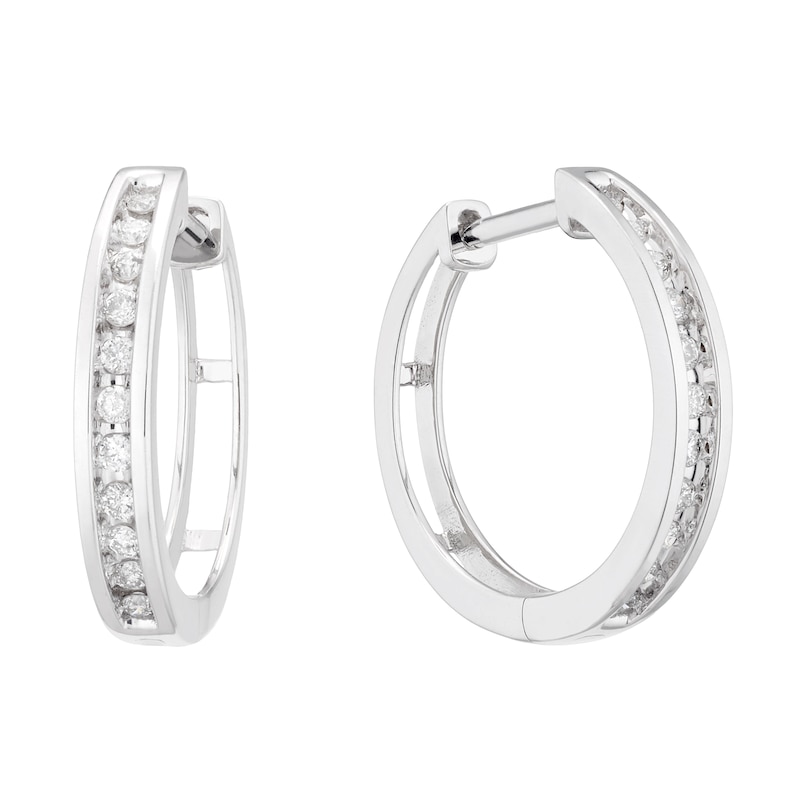 9ct White Gold 0.15ct Diamond Channel Set 10mm Hoop Earrings