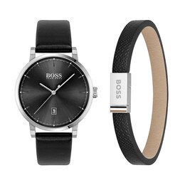 BOSS Confidence Men's Watch & Leather Bracelet Gift Set
