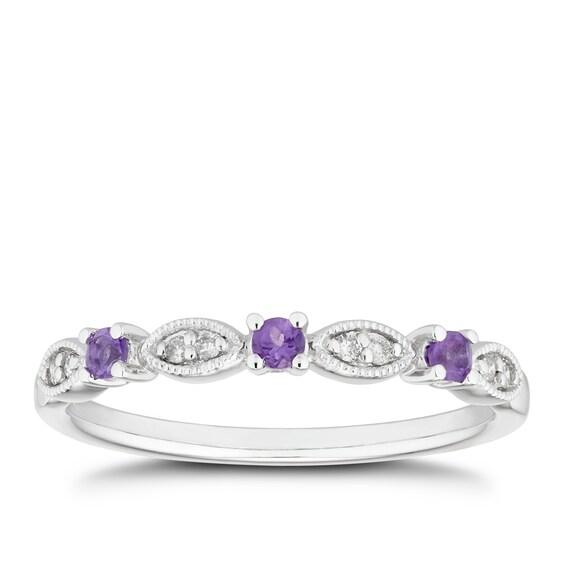 9ct White Gold Amethyst & Diamond Vintage Eternity Ring