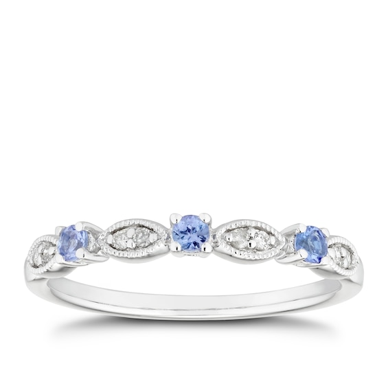 9ct White Gold Tanzanite and Diamond Vintage Eternity Ring