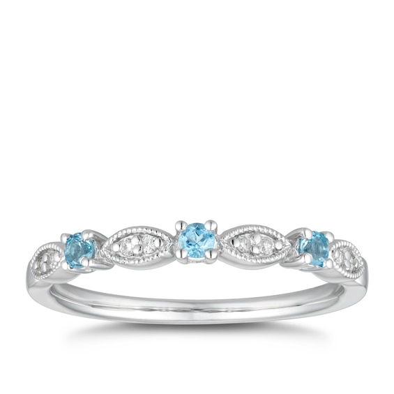 9ct White Gold Blue Topaz and Diamond Vintage Eternity Ring