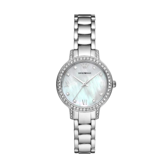 Emporio Armani Ladies Crystal Bezel Stainless Steel Bracelet Watch