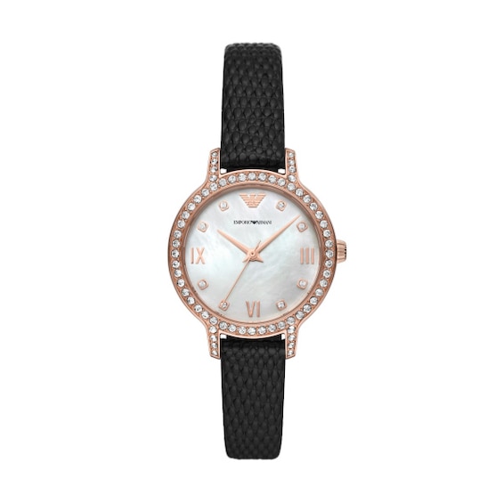 Emporio Armani Ladies’ Black Leather Strap Watch