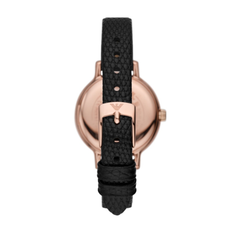Emporio Armani Ladies' Crystal Bezel Black Leather Strap Watch