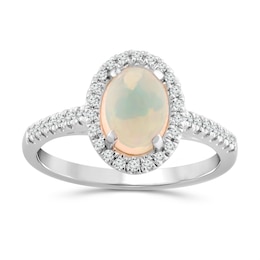 18ct White Gold Opal & 0.20ct Diamond Ring