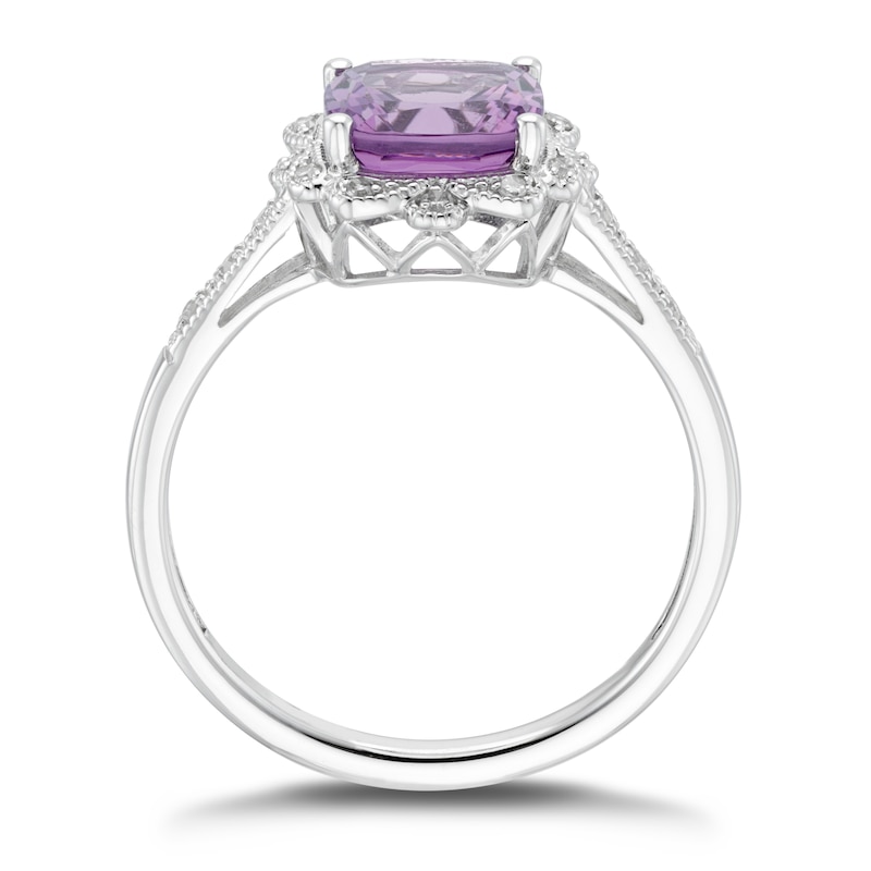 9ct White Gold Amethyst & Diamond Vintage Ring