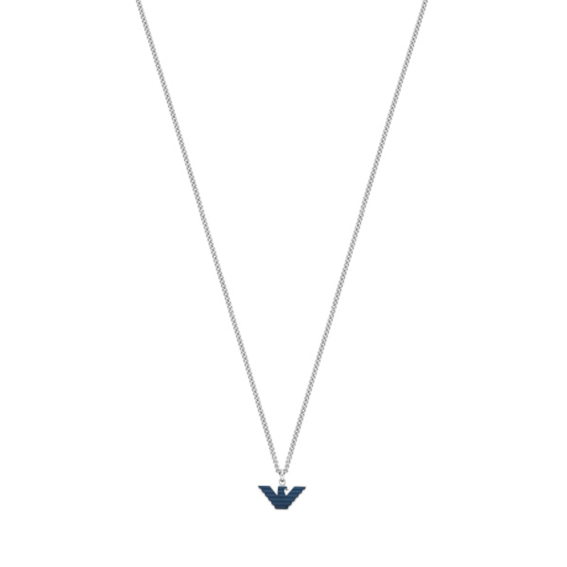 Emporio Armani Men's Stainless Steel Blue Logo Pendant