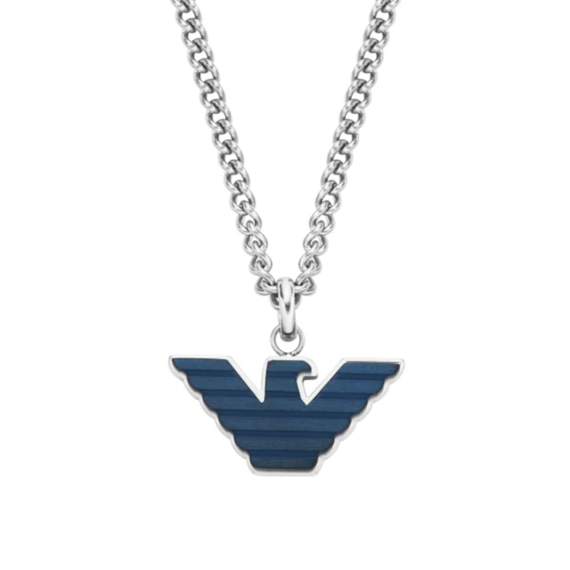 Emporio Armani Men's Stainless Steel Blue Logo Pendant