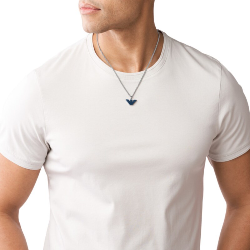 Main Image 3 of Emporio Armani Men's Stainless Steel Blue Logo Pendant