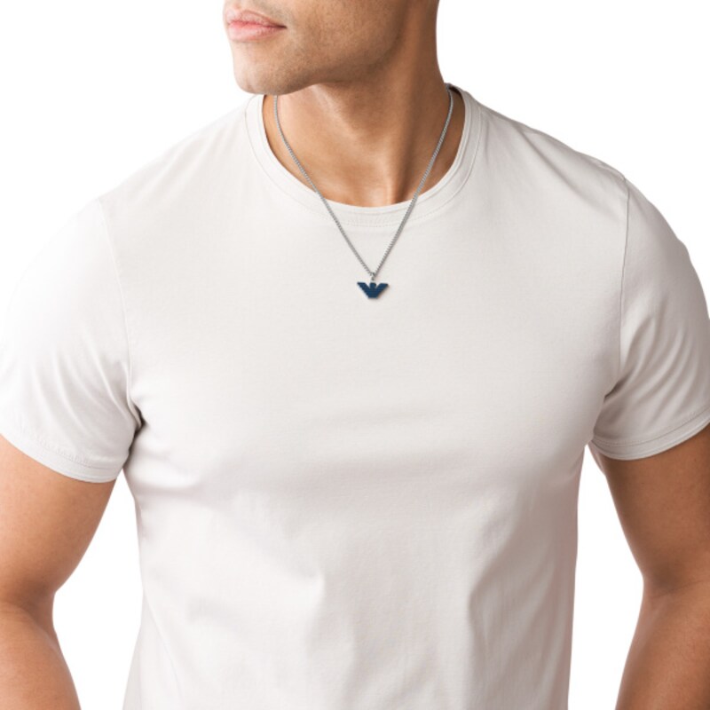 Emporio Armani Men's Stainless Steel Blue Logo Pendant