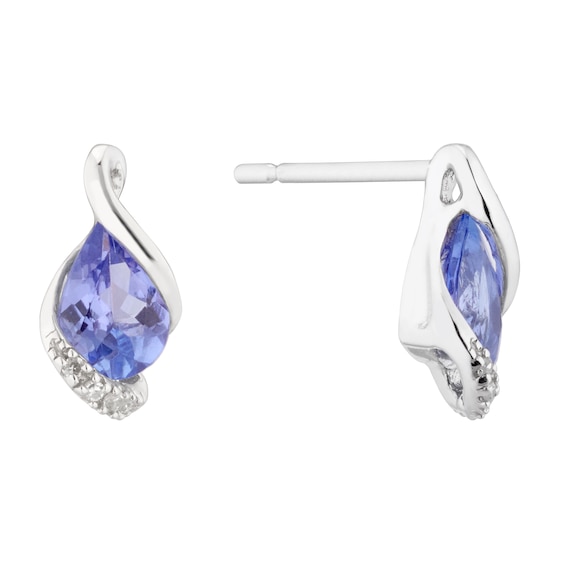 9ct White Gold Tanzanite and Diamond Fancy Stud Earrings