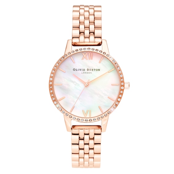 Olivia Burton Crystal Bezel Rose Gold Tone Bracelet Watch