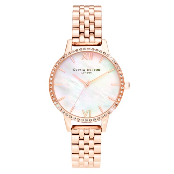 Olivia Burton Crystal Bezel Rose Gold Tone Bracelet Watch