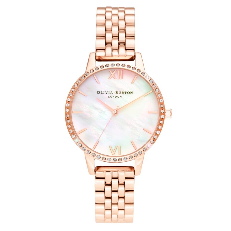 Olivia Burton Crystal Bezel Rose Gold-Tone Bracelet Watch