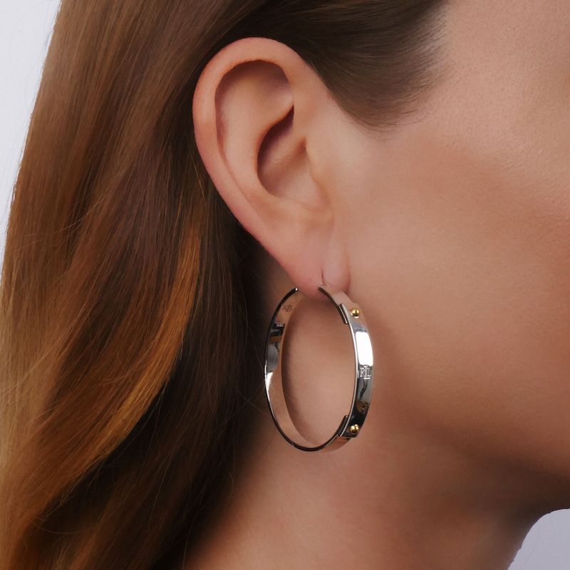 Lauren Ralph Lauren Sterling Silver Logo 42mm Hoop Earrings