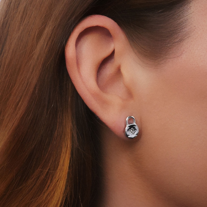 Lauren Ralph Lauren Silver & Diamonds Padlock Stud Earrings