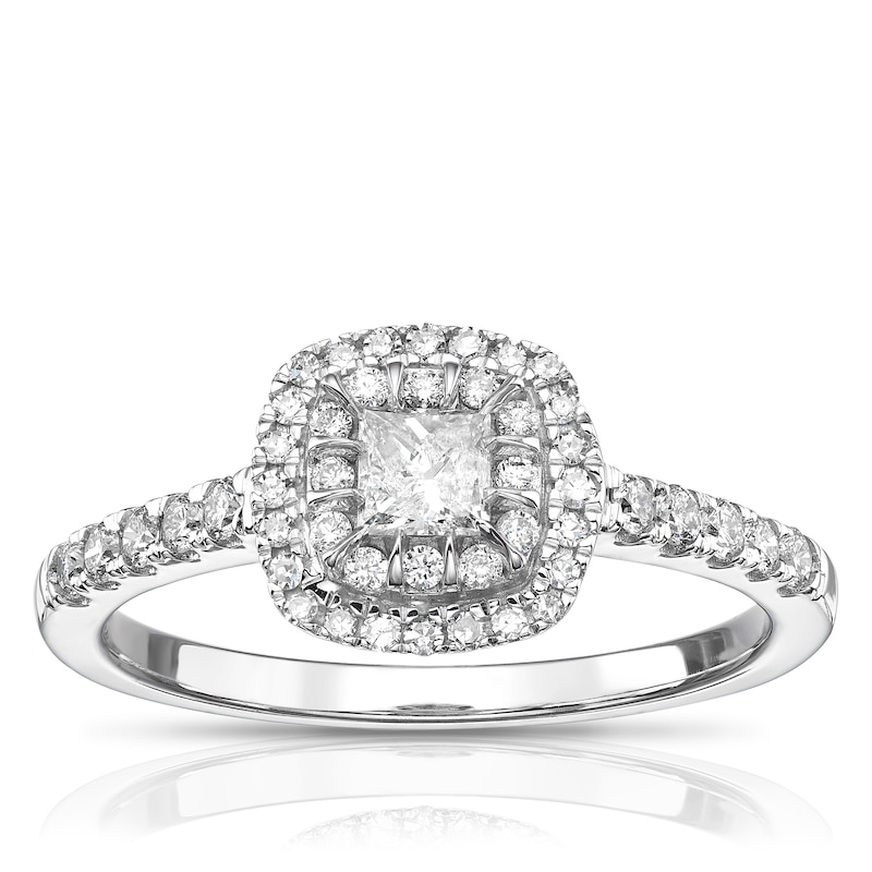 Main Image 3 of Engagement Ring 9ct White Gold 0.50ct Total Diamond Cushion Cluster Ring