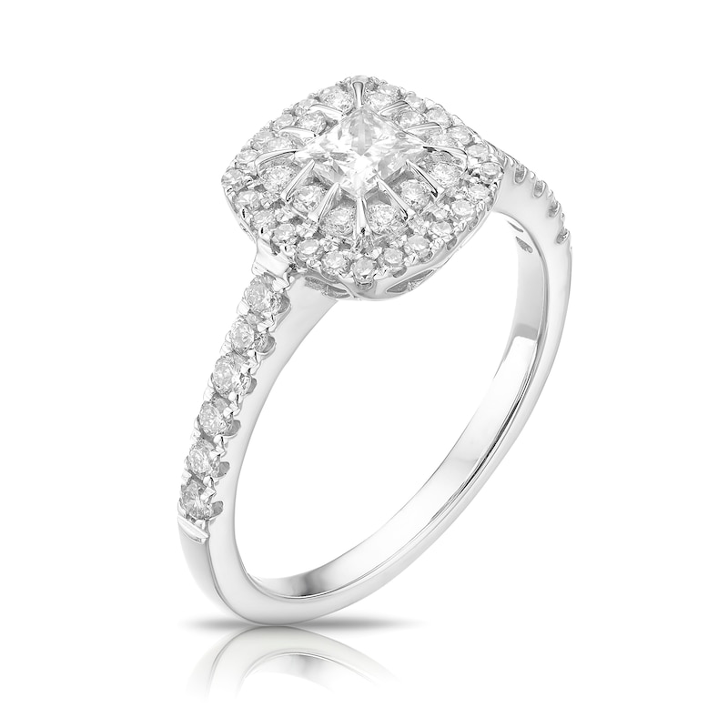 9ct White Gold 0.75ct Total Diamond Cushion Cluster Ring
