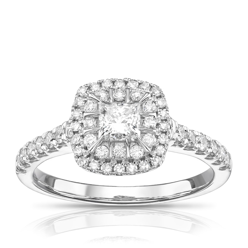 9ct White Gold 0.75ct Total Diamond Cushion Cluster Ring