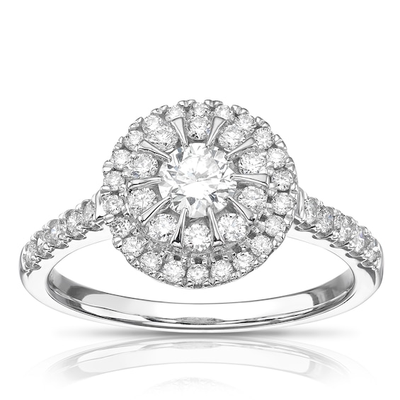 Engagement Ring 9ct White Gold Round Cluster 0.75ct Diamond Ring