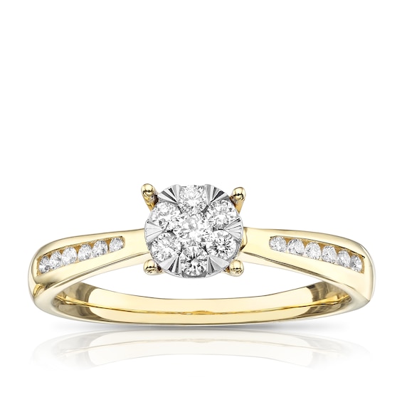 9ct Yellow Gold 0.25ct Total Diamond Cluster Ring