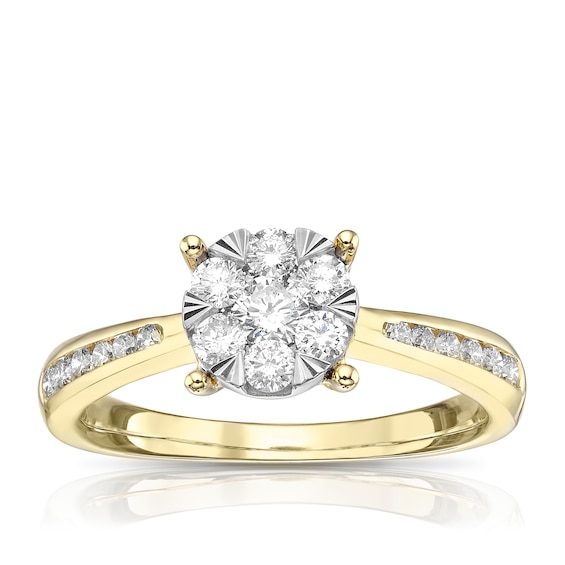 9ct Yellow Gold 0.50ct Total Diamond Cluster Ring