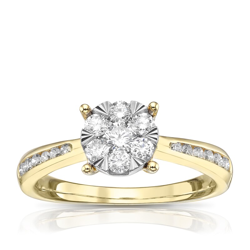 9ct Yellow Gold 0.50ct Total Diamond Cluster Ring