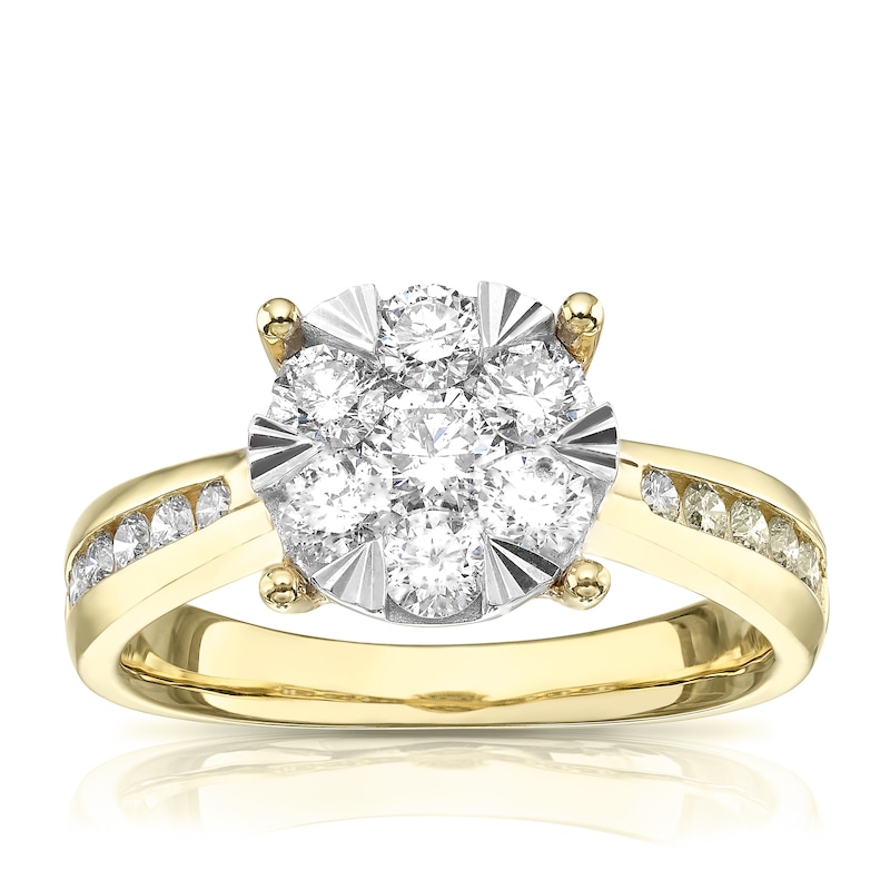 Main Image 1 of Engagement Ring 9ct Yellow Gold 1ct Diamond Cluster Ring