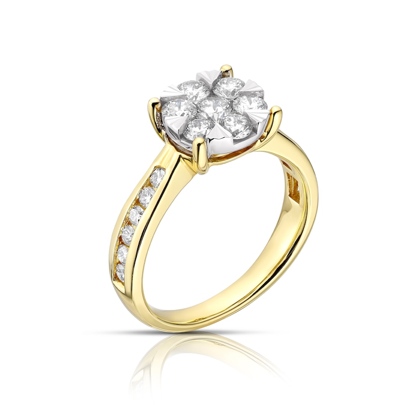 Main Image 2 of Engagement Ring 9ct Yellow Gold 1ct Diamond Cluster Ring