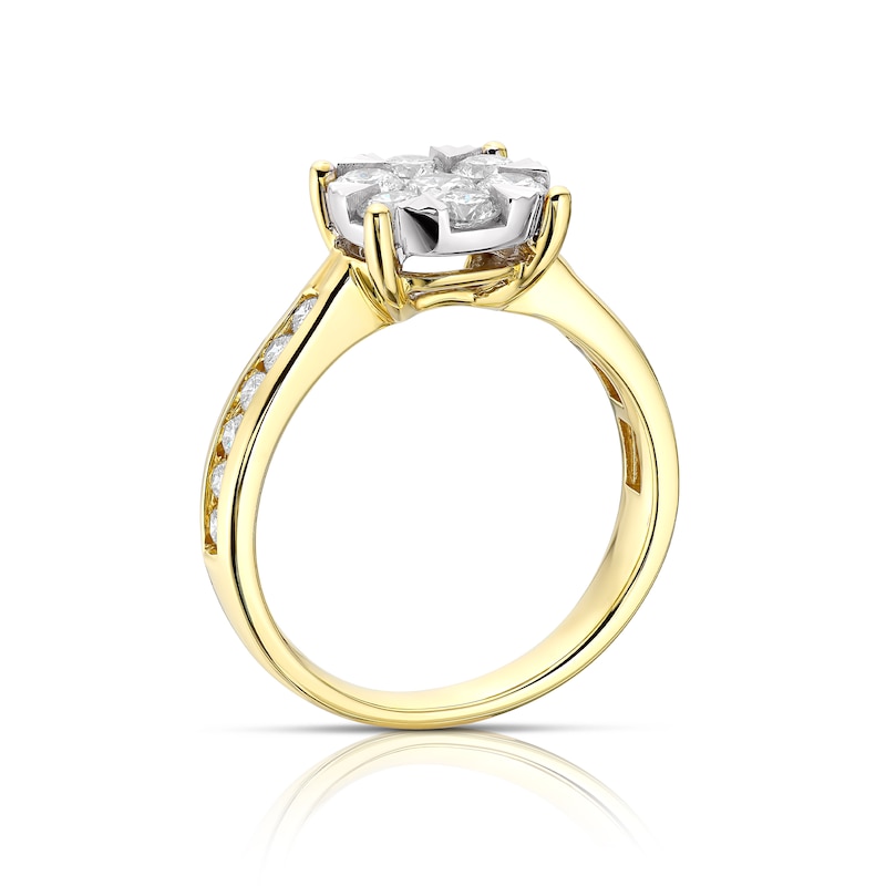 Main Image 3 of Engagement Ring 9ct Yellow Gold 1ct Diamond Cluster Ring