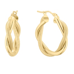 9ct Yellow Gold Double Row Twist Hoop Earrings