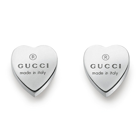 Gucci Trademark Engraved Heart Silver Stud Earrings