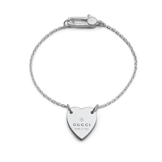 Gucci Trademark Engraved Heart Sterling Silver 7 Bracelet